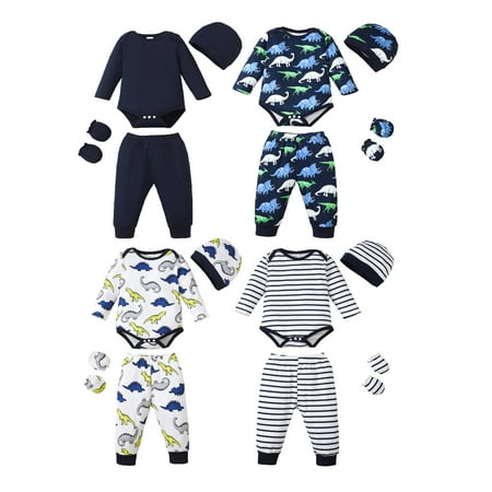Newborn Baby Boys Outfits 3 Months Boys Pant Sets Newborn Boys 16 Pieces Layette Gifts Set Long Sleeve Romper Top Pants Hat Set Multicolor