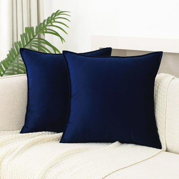 Velvet Throw Pillow Covers 18x18 Inches, Pack of 2, Navy Blue Decorative Square Cushion Covers for Couch, Sofa, Bed, Living Room, Car, Office, Bedroom, 45x45cm