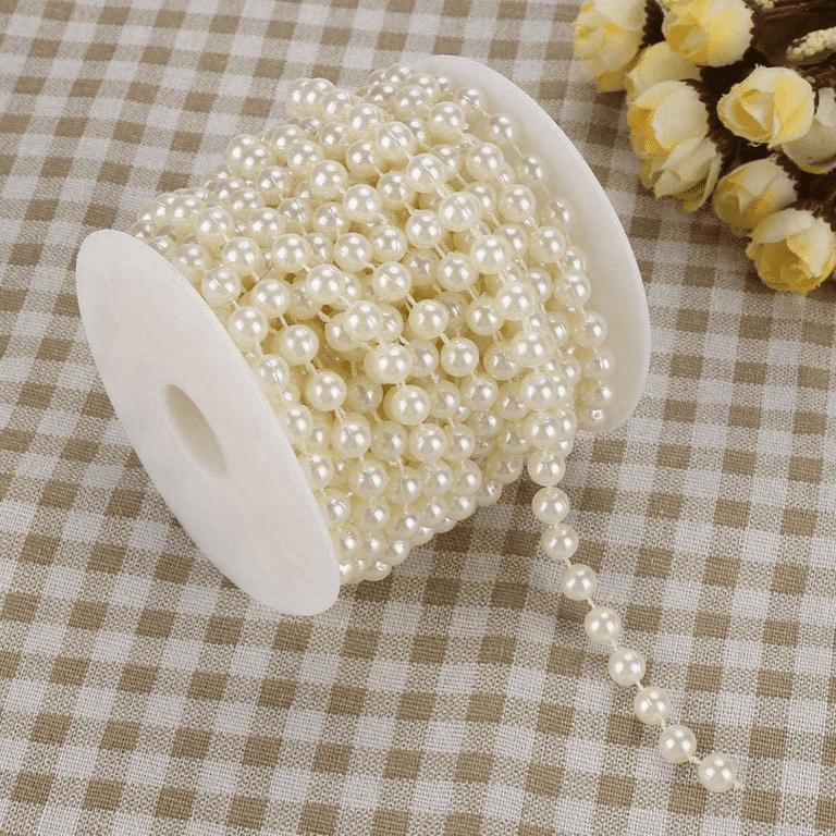 12mm White Fused String Pearl Beads by Factory Direct Craft - 18 Feet Long  Spool Faux Pearls Strand - Garland for DIY Christmas, Wedding, and Party