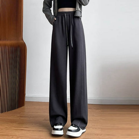 SNKSDGM Women's Plus Dress Pants Women Plus Size Red Womens Linen Pants with Pockets Short Women's Wide Leg Flowing Casual Pants Straight Elastic Waist Sports Pants 2025 Autumn