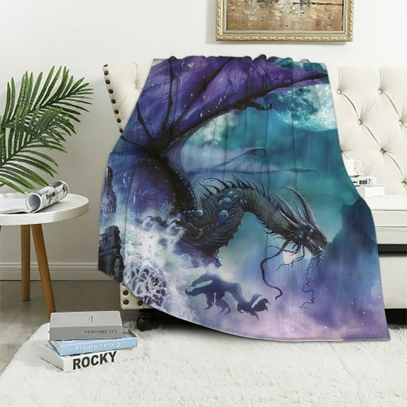 Nawypu Dragon Fantasy Purple Throw Blanket Warm Ultra-Soft Micro Blanket for Bed Couch Living Room