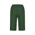 thumbnail image 5 of TQWQT Green Linen Capri Pants for Women Dressy Casual Bermuda Shorts Knee Length Elastic Waist Light Weight Pants Trendy Summer Pedal Pushers with Pockets Dark Green L, 5 of 7