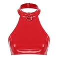 thumbnail image 3 of Alvivi Women's Glossy PVC Leather Halter Neck Sleeveless O Neck Vest Crop Top Streetwear Tops Red 4XL, 3 of 7