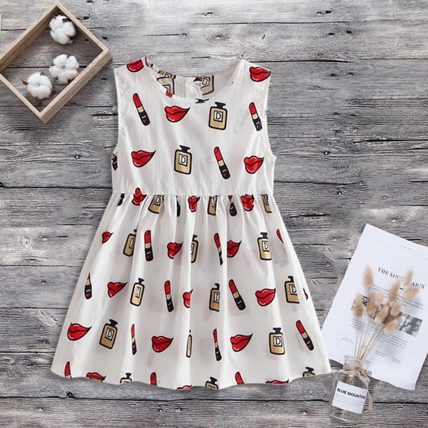 Vestido de chaleco transpirable con estampado de labios lindos casuales para niños de verano (blanco 5-6T) Ehuebsd Para estrenar