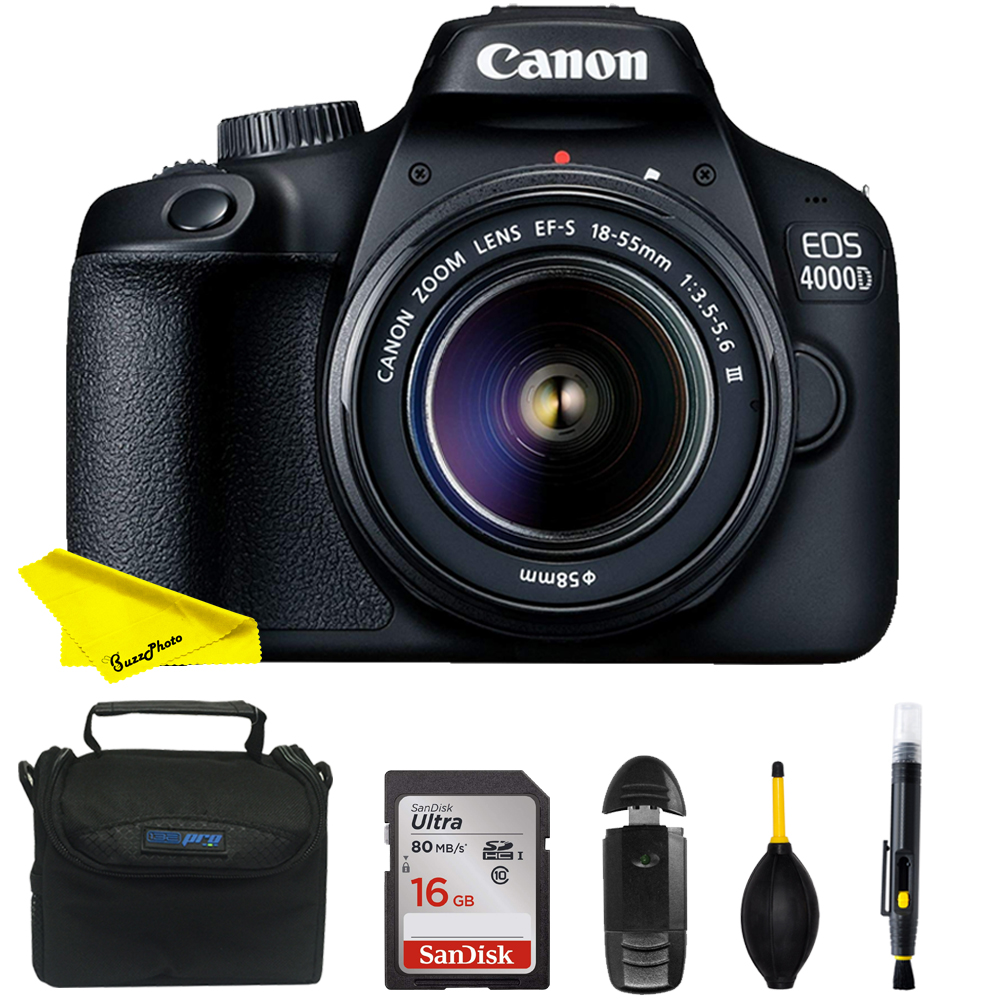 Canon EOS 4000D DSLR Camera EF-S 18-55 mm f/3.5-5.6 III Lens + Buzz-Photo Starter Kit - image 1 of 3