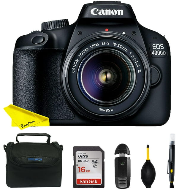 Canon EOS 4000D DSLR Camera EF-S 18-55 mm f/3.5-5.6 III Lens + Buzz-Photo Starter Kit