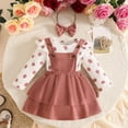 thumbnail image 2 of Outfits for Girls Ruffle Polka Dot Print Long Sleeve Crew Neck Onesie And Overall Skirt Headband 3 Piece Casual Wear Baby Girls' Clothing Sets 9 Months-12 Months, 2 of 5