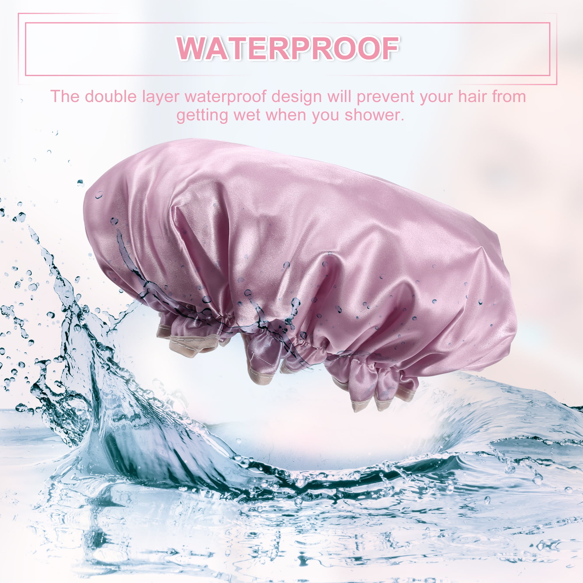 Unique Bargains 3 Pcs Women's Reusable Waterproof Shower Cap Pink Champagne Gray