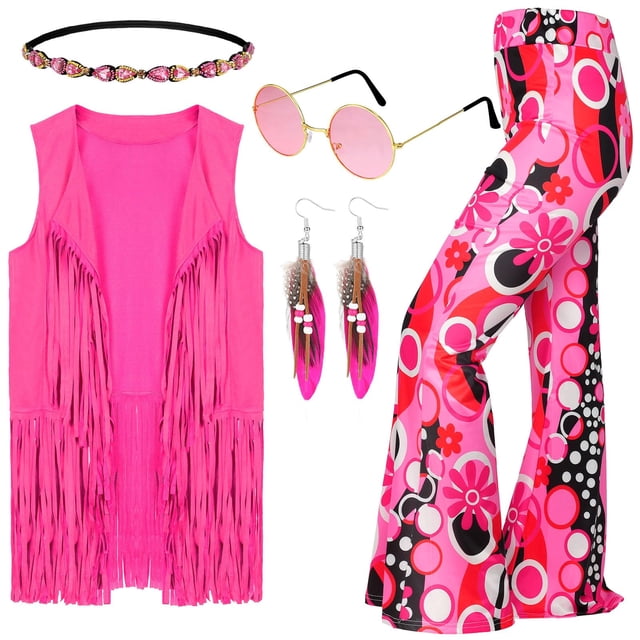 Set de disfraz Leumoi de los años 60 y 70 para mujer, disfraz disco, XXL, rojo