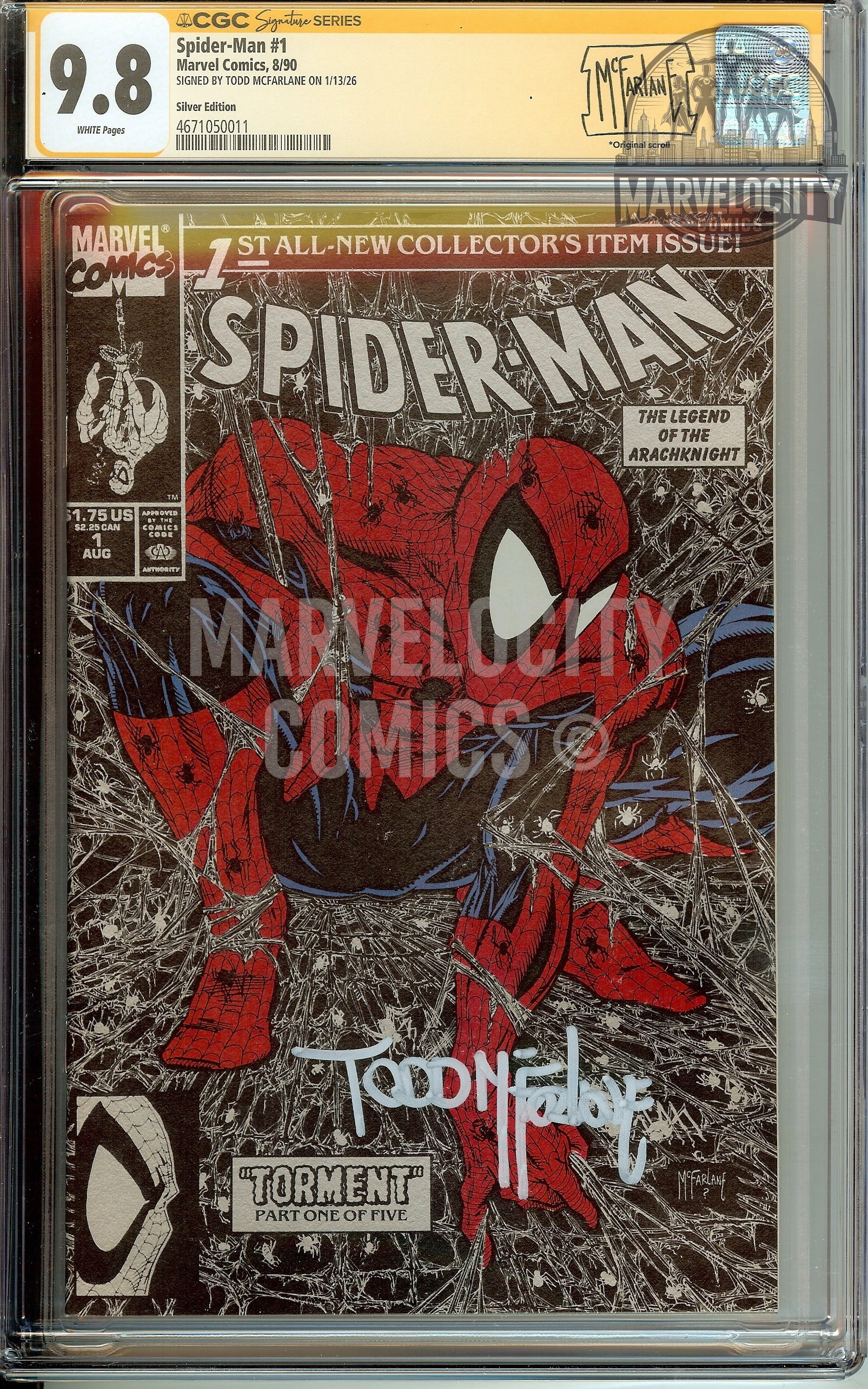 Spider-man #1 SILVER Variant CGC 9.8 SS SIGNED TODD MCFARLANE with CUSTOM label