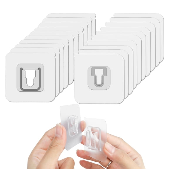 10 Pairs Double Sided Adhesive Wall Hooks Transparent - Self Mount Holder Hanger, Strong A B Buckle Combination, 22lbs/10kg Max Heavy Duty, No-Trace Hanging for Bathroom, Kitchen, Office (20pcs)
