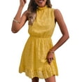 thumbnail image 1 of VISgogo Mini vestido para mujer, elegante, sin mangas, cuello alto, sólido, verano, casual, citas, vestido de una línea VISgogo moda, 1 of 7