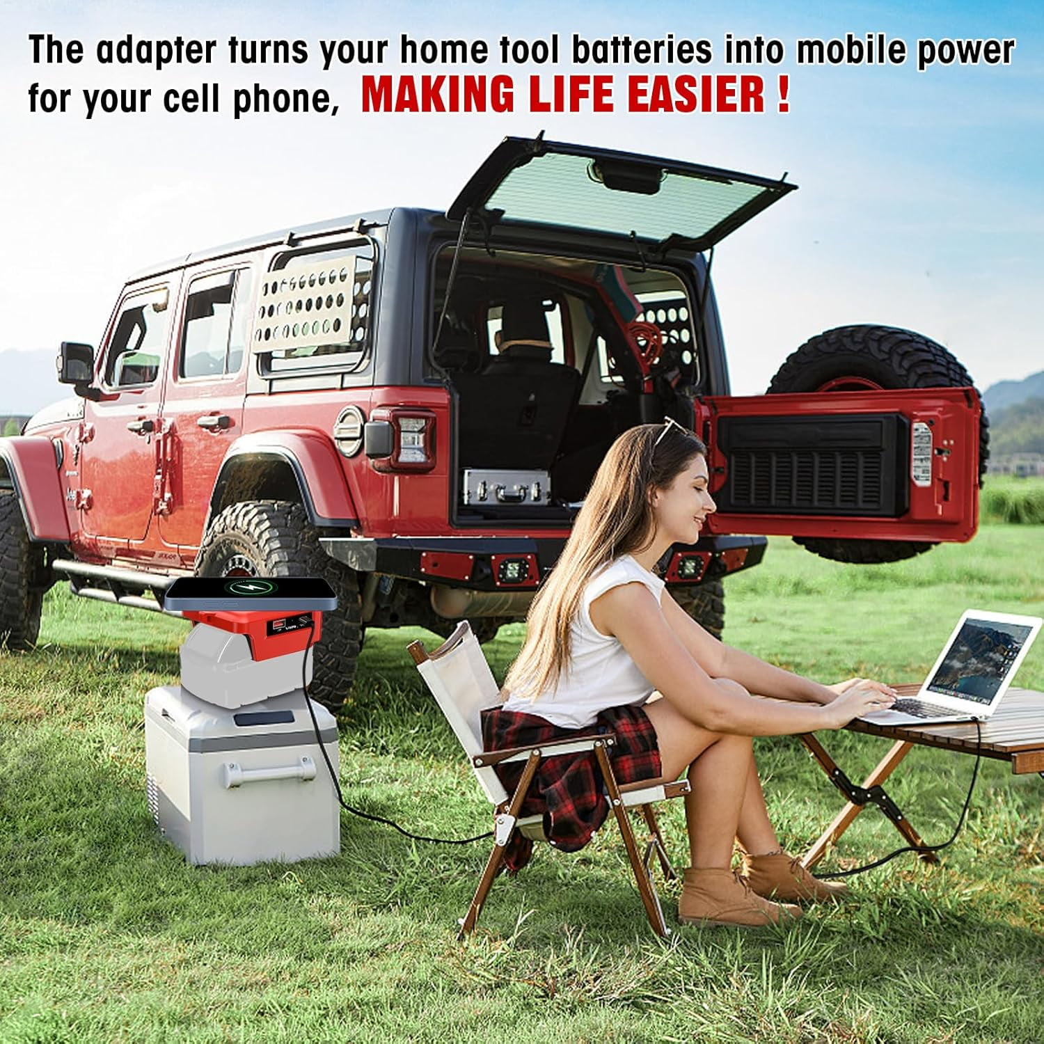 Wireless Charger Adapter,for  Ein*hell 18V Battery,15W Max Wireless Charging Adapter for iPhone for Cell Phone,with USB-A&USB-C 2.1A Fast Charge Ports,Wireless Chargers Using Tool Battery