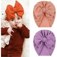 thumbnail image 3 of 8 Pack Solid Large Turban Hat Cap Beanie Bonnet with Big Hair Bow Hospital Baby Hats Knot Headwraps Turbans for Newborn Baby Girls Toddlers Infants Kids, 3 of 4