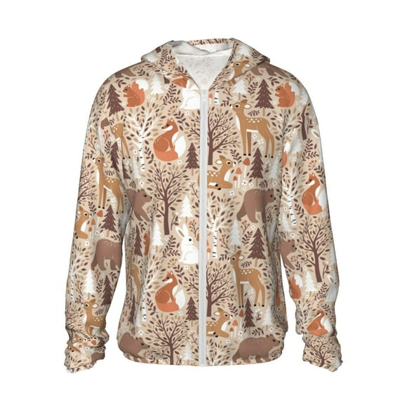 Vsdgher Animaux de la Forêt dans des Tons Neutres Imprimé Sweat à Capuche Adulte pour Hommes Femmes, Manches Longues Protection Solaire Chemises de Pêche pour Course Athlétique Natation-TTG