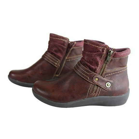 UTTOASFAY Women'S Boots Clearance, Women'S Vintage Splicing Round Toe Plus Velvet Zip Up Short Naked Boots Shoes Flash Picks