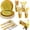 Golden Glass, variant on 201-piece disposable party tableware set with paper plates, cups, napkins, straws, tablecloths, plastic knives, forks and spoons for a variety of party occasions for up to 25 people (Silver Star)