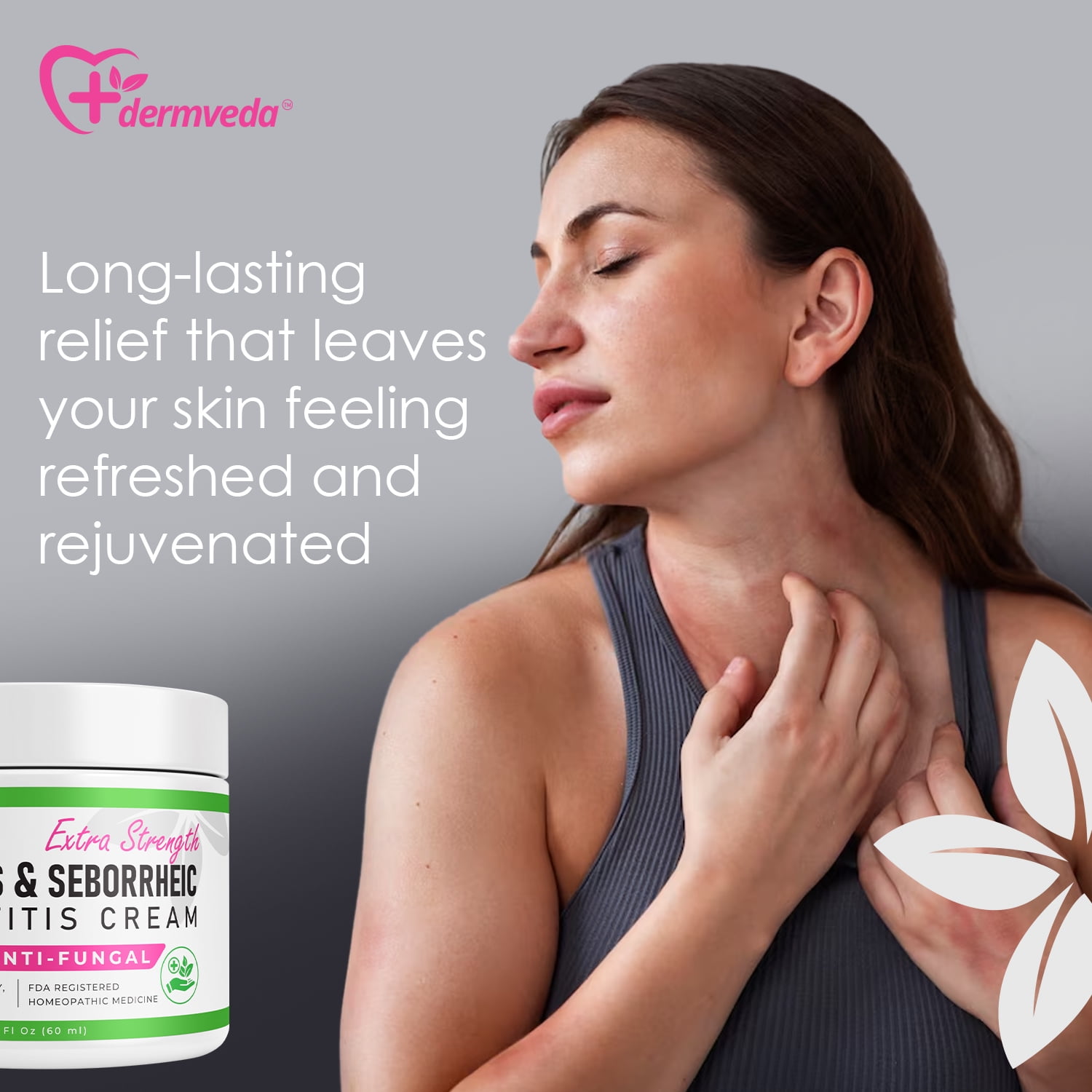 Dermveda Psoriasis & Seborrheic Dermatitis Cream, Natural Anti-Fungal Ointment, Fragrance-Free, 2 fl oz