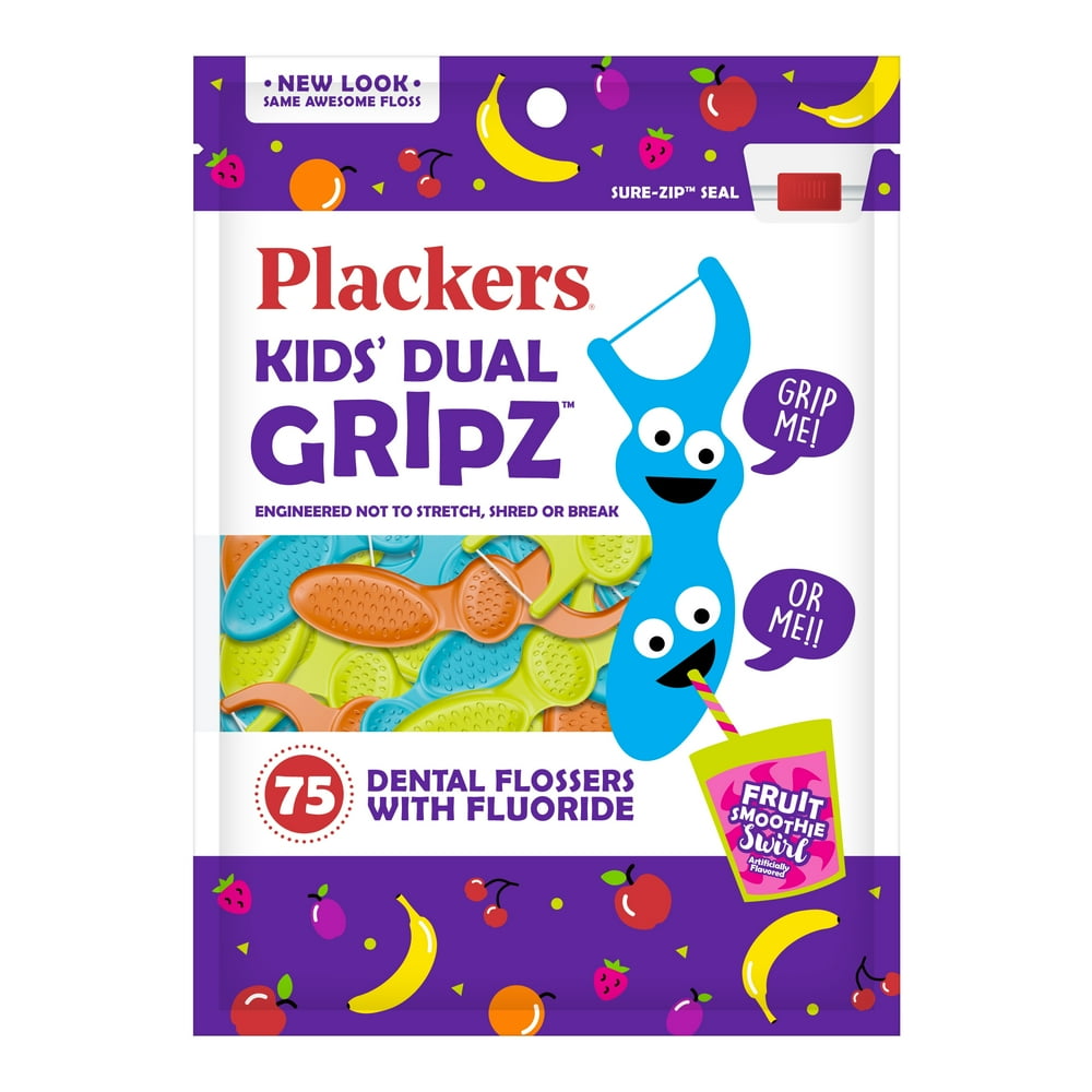 Plackers Kids Dental Floss Picks, Fruit Smoothie Swirl with Fluoride