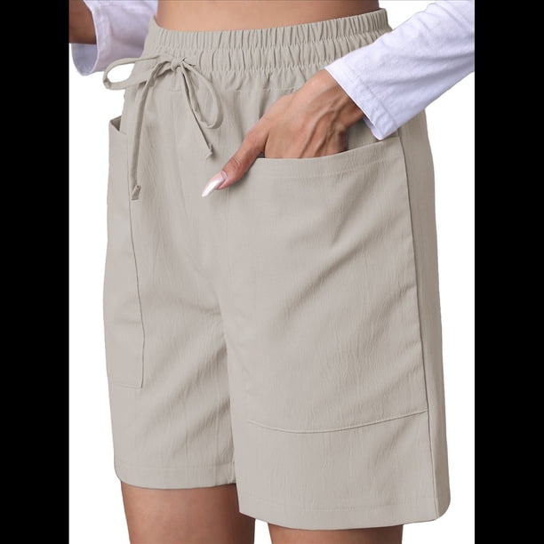 Pantalones Cortos Casuales Omen con Cordón Ajustable, Cintura Elástica Cómoda, Pantalones Cortos de Verano con Bolsillos, Color Albaricoque M