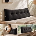 thumbnail image 5 of Sulaicai Headboard Pillow, Dorm Twin Headboard Wedge Pillow, Handmade Support Backrest Large Bolster Cushion with Side Pockets, Black (Queen: 150cm / 59 x 16 x 8 in), 5 of 7