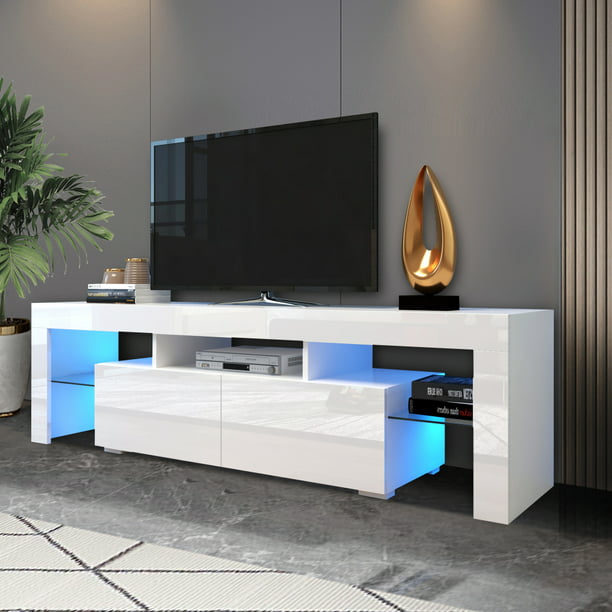 Glimmend Kalmerend baas Modern TV Cabinet, TV Stand with 20 Colors LED Remote Control Lights, 65  inch 70 inch TV Console Cabinet Table for Living Room Bedroom with Storage  Drawers and Shelves,(White) - Walmart.com