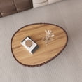 thumbnail image 3 of 32" Oval Coffee Table with Marble Top, Fluted PU Leather Center Table, Modern Minimalist Tea Table for Living Room, No Assembly, Coffee, 3 of 6