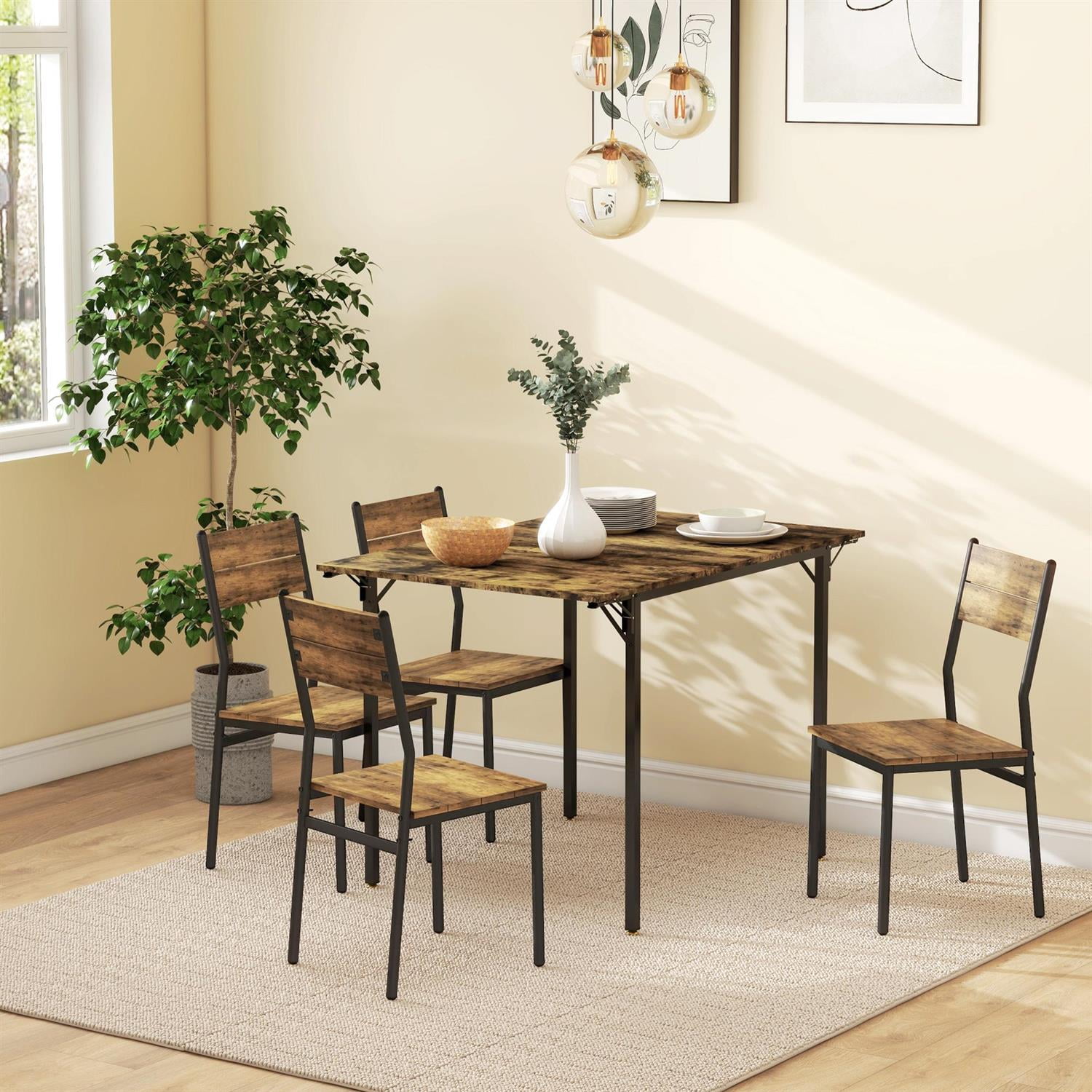 Demi Bonn Compact Industrial Folding Table for 2-4 Persons, Rustic Brown Wood Look for Small Spaces, Space-Saving Design, Easy Storage