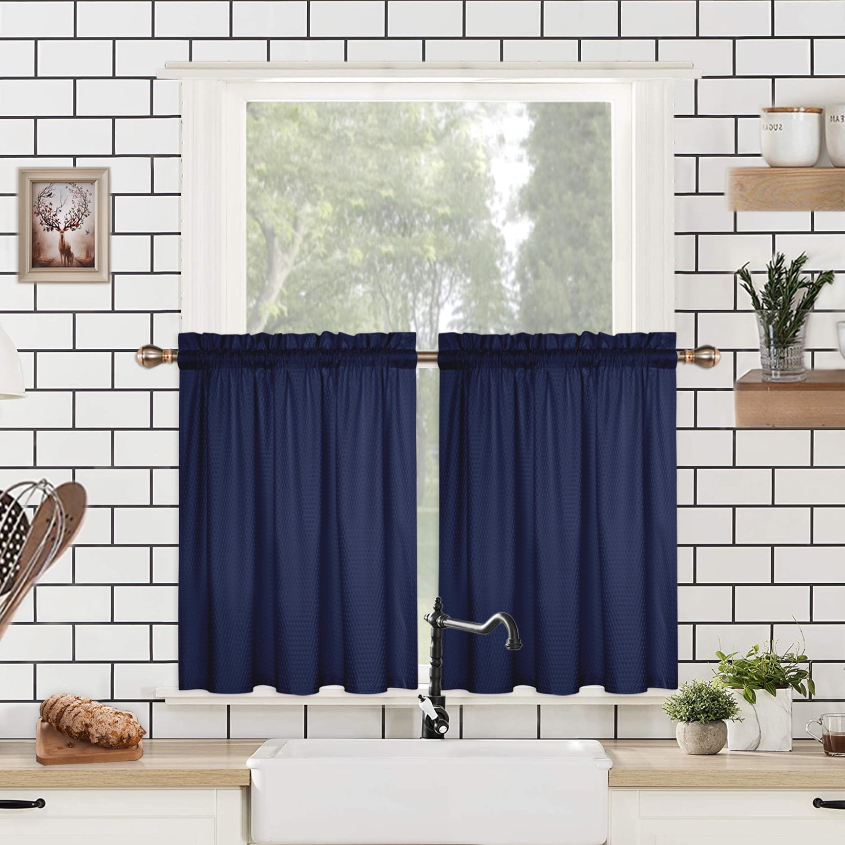 HOMERRY 30"W x 30"L Kitchen Curtains Blackout Polyester Peach Skin Tier ...