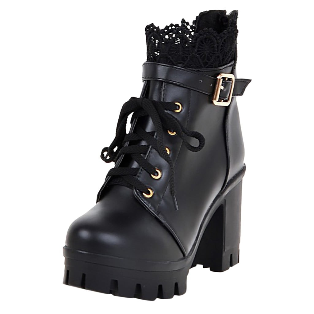 Onlymaker Lace Up Knee High Combat Boots Block High Heel Platform Knight  Shoes | eBay