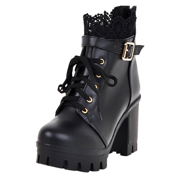 Kcodviy Lace Women's Up Student Rubber Rain Boots Women Heel Boots Thick Platform Boot Socks for Women Shoes High Lace Women's Boots for Women with Heel Boots