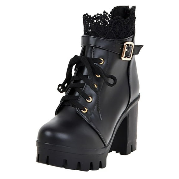 IUJSOY Gothic Ankle Boots for Women Chunky Heel Platform Combat Boots Lace up Fashion Booties