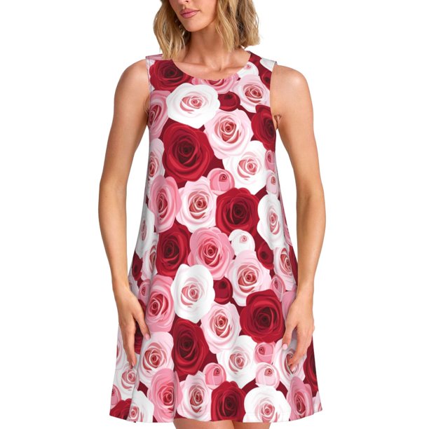 Balery Rose Vestidos de verano para mujer con estampado: vestido holgado sin mangas, vestido playero informal y cómodo para días calurosos.