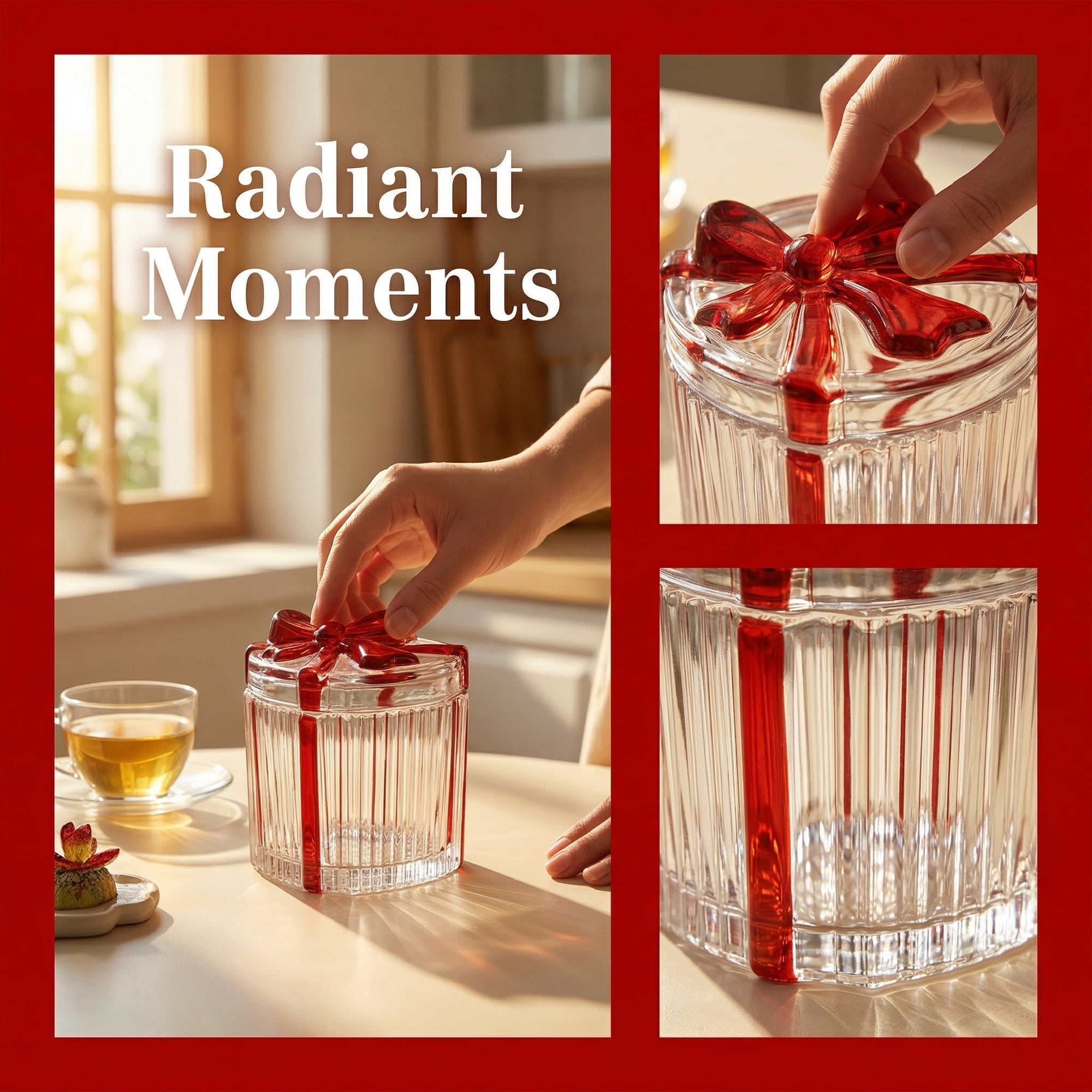 Unique Bargains 6.1oz/180ml Ribbed Glass Candy Jar Clear Love Shape 3.7"L x 3.3"W x 2.5"H