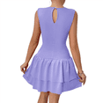 thumbnail image 3 of Robe d'Été Mini pour Femme Sans Manches à Col Ras du Cou, Courte, Débardeur, Robe Soleil Fluide à Volants Superposés, Cocktail, Fête, Lilas L, 3 of 9