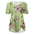 thumbnail image 5 of Green Women's Short Sleeve T-shirt, Women'S Summer Round Neck Retro Flower Print Irregular Hem Loose Casual Top XXL, 5 of 5