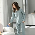 thumbnail image 3 of Defitshape Women's Cute Pajamas Cotton Pajama Set Long Sleeve Winter V Neck Fall Pjs Blue Medium, 3 of 4
