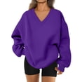 thumbnail image 2 of WTOBBY Women's Solid Color V-Neck Sweatshirt, Long Sleeve Casual Pullover, Lightweight Comfort Top with Flattering Neckline and Relaxed Fit Silhouette,Purple 3XL, 2 of 7