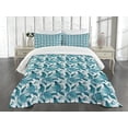 thumbnail image 3 of Ambesonne Vintage Green Quilted Bedspread Set 3 Pcs, Tropical Palm Leaves, Queen Size, Petrol Blue Aqua, 3 of 5