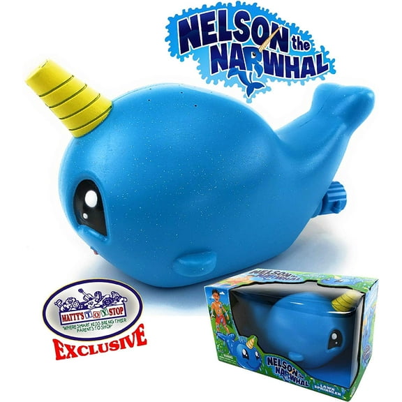 Matty's Toy Stop Nelson The Narwhal (Blue Unicorn of The Sea) Water Sprinkler