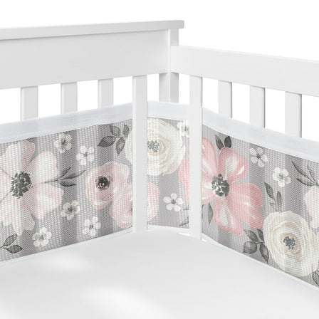 Sweet Jojo Designs   BreathableBaby Watercolor Floral Grey Girl Breathable Mesh Crib Liner