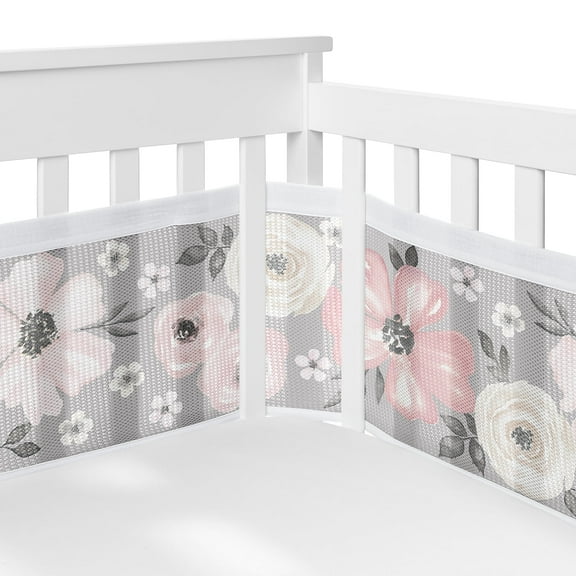 Sweet Jojo Designs   BreathableBaby Watercolor Floral Grey Girl Breathable Mesh Crib Liner