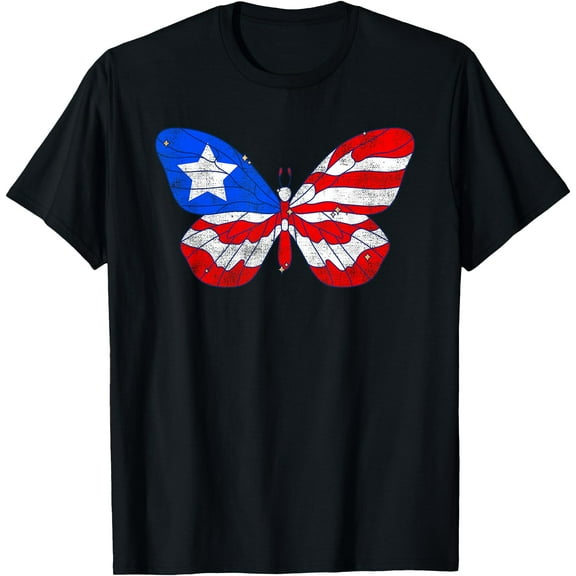 Flag Butterfly Heritage Puerto Rico T-Shirt Tops Tee