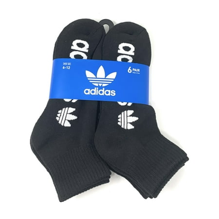 adidas Men's Originals Quarter Ankle Socks, 6 Pairs, (Shoe Size 6-12) (Black)