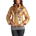 thumbnail image 4 of Ed Hardy by Christian Audigier Women's Embroidered Removable Hood Puffer Jacket (Large, Gold), 4 of 12
