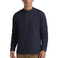 thumbnail image 3 of Iceglad Men Henley Neck Long Sleeve Cotton Linen Shirt Casual Beach Outfit Dress Shirt Navy Blue S, 3 of 8