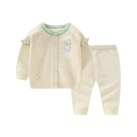 

Hpgjzj 2 Pcs Toddler Baby Boys Girls Long Sleeve Button Sweater Knit Top with Elastic Waist Pants Outfit Sets