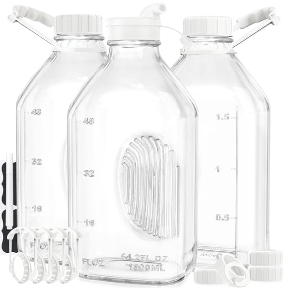 Botellas de agua de vidrio Syntic de 1,9 L con asa y tapa hermética, x3