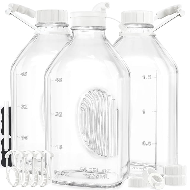 Botellas de agua de vidrio Syntic de 1,9 L con asa y tapa hermética, x3