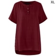 thumbnail image 1 of Camiseta a cuadros Mujer Verano Botón Blusa de manga corta Top suelto, Rojo vino, XL kenally AP001353-16, 1 of 7